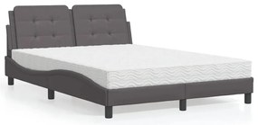 vidaXL Pat cu saltea, gri, 120x200 cm, piele ecologică