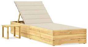 vidaXL Șezlong de grădină cu masă și pernă, lemn de pin tratat