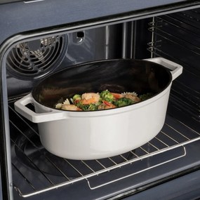 RESIGILAT - Oală din fontă emailată ovală cu capac 30 cm, 4.65L – Berlinger Haus Sahara Collection BH 6540, crem, pentru cuptor și coacere lentă