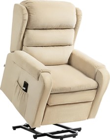 HOMCOM Fotoliu Electric Ridicător 160° din Material Textil cu Telecomandă și Suport pentru Picioare, 85x88x109 cm, Crem | Aosom Romania