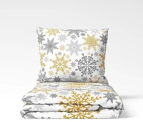 Lenjerie de pat din bumbac de Crăciun Flori aurii, 140 x 200 cm, 70 x 90 cm