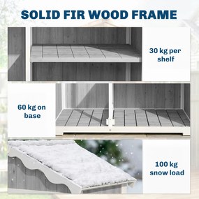 Outsunny Căsuță de grădină din lemn 105x55x179 cm dulap pentru unelte cu 4 rafturi acoperiș din metal galvanizat gri | Aosom Romania