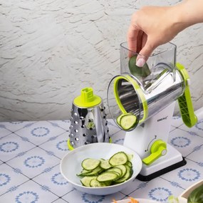 Răzătoare manuală cu 3 atașamente Kinghoff KH 1960, oțel inoxidabil, alb/verde