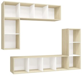 3079822 vidaXL Set de dulapuri TV, 4 piese, alb/stejar sonoma, lemn prelucrat
