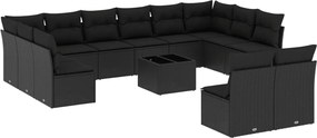 vidaXL Set mobilier de grădină cu perne, 13 piese, negru, poliratan