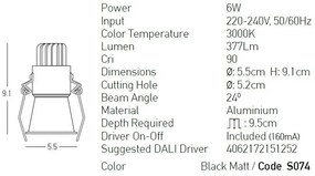 Spot LED incastrabil Trimless negru 6W 3000K
