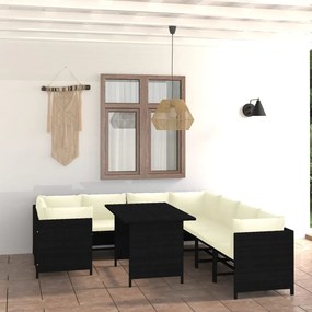 3059799 vidaXL Set mobilier de grădină cu perne, 9 piese, negru, poliratan