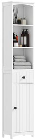 HOMCOM Şifonier de baie cu 3 rafturi, 1 sertar, solid, MDF, Alb | Aosom Romania