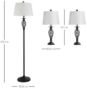 HOMCOM Set 3 Lampi pentru Interior (2 de Masa si 1 de Podea), Design Modern, pentru Living sau Dormitor | Aosom Romania
