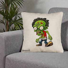 Perna Decorativa Zombie Halloween, 40x40 cm, Bej Canapea, Husa Detasabila, Perna Inclusa, BEKZ®