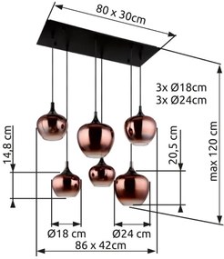Globo 15548-6HG - Lustru suspendat MAXY pe cablu, 6xE27/40W/230V, finisaj cupru