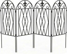 Outsunny Set de 4 garduri metalice de grădină 125x56 cm cu design arcuit, rezistente, ușor de instalat, pentru patio, gazon, negru | Aosom Romania