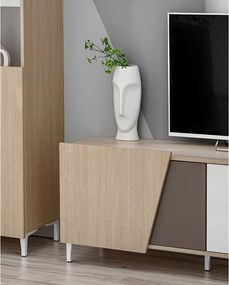 Comodă TV Miraza 180 cm geometrică - decor stejar scandi / bej / alb / maro