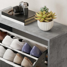 HOMCOM Scarpieră Economisitoare de Spațiu Modernă cu 4 Ante pentru 16 Perechi de Pantofi, 62.5x26x156 cm, Gri Ciment | Aosom Romania