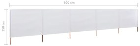 Paravan anti-vant cu 5 panouri alb nisipiu 600x120 cm textil alb nisipiu, 600 x 120 cm