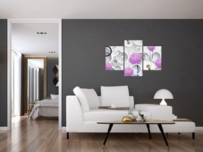 Tablou cu abstracție 3D cu cercuri și flori (90x60 cm)