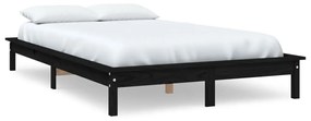 Cadru de pat mic dublu 4FT, negru, 120x190cm, lemn masiv de pin Negru, 120 x 190 cm