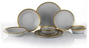 Set de 16 piese pentru masă, porțelan, gri/auriu