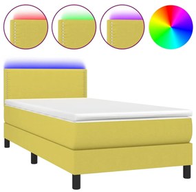 3133036 vidaXL Pat cu arcuri, saltea și LED, verde, 80x200 cm, textil