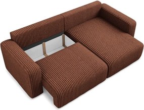 Colțar teracotă extensibil/cu spațiu de depozitare cu tapițerie din catifea reiată (cu colț pe partea dreaptă/cu șezlong) Kona – Makamii