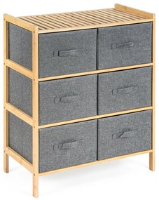 Raft din bambus cu coșuri G21, 3 rafturi, gri, 3 etaje