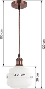 Brilagi - Lustră LED pe cablu RETRO GLASS 1xE27/60W/230V Ø 20 cm cupru/alb