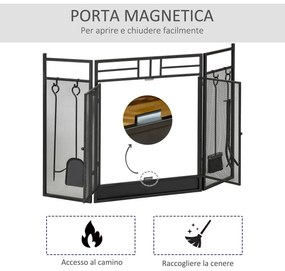 Parascantei pentru Semineu Modern, Paravan pentru Incendiu Pliabil cu 2 Usi din Metal Negru, 122x1.6x80cm Negru HOMCOM | Aosom Romania