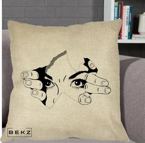 Perna Decorativa Ochi care Rup Suprafata, 40x40 cm, Crem, Husa Detasabila, Perna Inclusa, BEKZ®