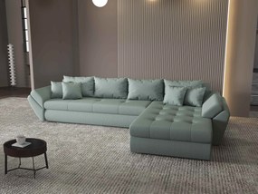 Colțar extensibil dumonde cu ladă de depozitare si sezut confortabil din spuma high-density, Loana XL Enjoy Mint II 335x185 cm