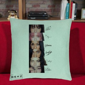 Perna Personalizata K-pop KATSEYE Semnaturi fara Foto, 40x40 cm, Verde Menta, Husa Detasabila, Perna Inclusa, BEKZ®