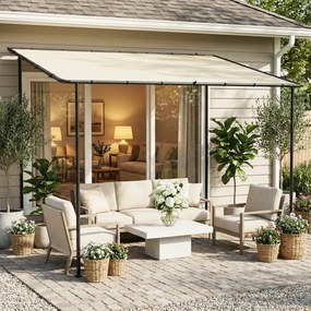 Outsunny Pergolă de grădină, pergolă adosată tonelă de grădină cu structură metalică și orificii de drenaj, 3 x 2 m, crem | Aosom Romania