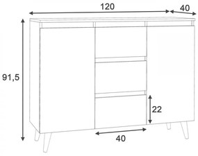 COA505 - Comoda 120 cm, cu 3 sertare si 2 dulapuri pentru dormitor, living, dining: Alb-Maro, Colectia LIAM