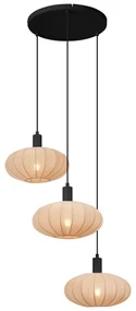 Lampă suspendată Japandi neagră cu abajur maro din material textil cu 3 lumini - Bida