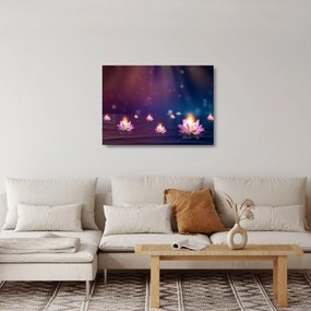 Tablou pe sticlă - Nuferi magici (70x50 cm)