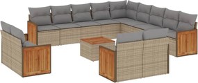 vidaXL Set canapele de grădină, 14 piese, cu perne, bej, poliratan