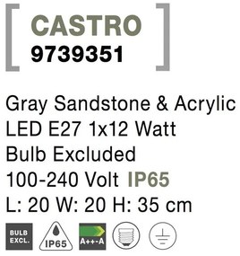 Stalp pentru iluminat exterior IP65 CASTRO gri, H-35cm NVL-9739351
