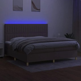 Pat cu arcuri, saltea si LED, gri taupe, 200x200 cm, textil Gri taupe, 200 x 200 cm, Benzi verticale