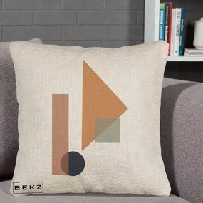 Perna Decorativa Geometric Bauhaus Triunghi, 40x40 cm, Bej Canapea, Husa Detasabila, Perna Inclusa, BEKZ®