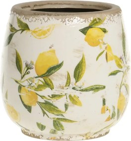 Ghiveci din ceramică, pictat manual, crem, H14/D15 cm, Limone