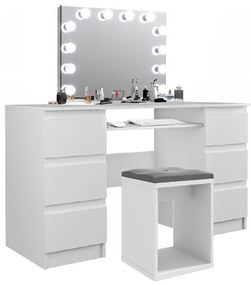 SEA535 - Set Masa toaleta, 130 cm, cosmetica machiaj, masuta vanity, oglinda cu LED-uri - Alb Mat sau Lucios