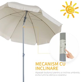 Outsunny Umbrelă de Grădină cu Acoperiș Reglabil, Φ220cm, Crem Alb | Aosom Romania