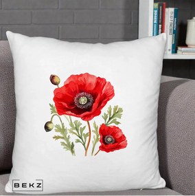 Perna Decorativa Maci Rosii Acuarela, 40x40 cm, Alb Pufos, Husa Detasabila, Perna Inclusa, BEKZ®