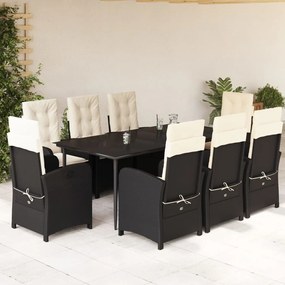 vidaXL Set mobilier de grădină cu perne, 9 piese, negru, poliratan