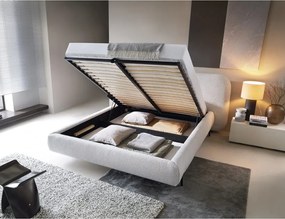 Pat matrimonial bej tapițat cu spațiu de depozitare cu somieră 160x200 cm Pointt – ELTAP