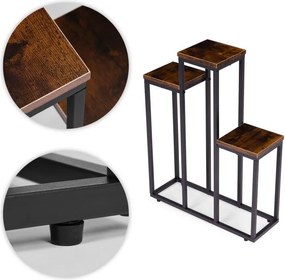 Suport pentru flori Loft - suport metalic pentru flori cu 3 rafturi și decor din lemn