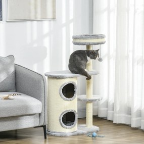 PawHut Copac de Zgariat pentru Pisici, Stalpi din Sfoara de Sisal, Plus Moale, Design Multifunctional, Jucarie cu Minge, Gri, 59x35x100 cm | Aosom Romania