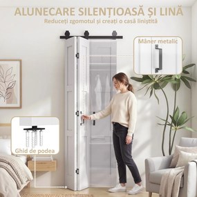HOMCOM Ușă Culisantă Pliabilă pentru Interior 71.2x213.4cm, Șină Silențioasă din Oțel, Mâner, Ghidaj, Role, Ușă de Interior Rustică, din MDF și Lemn de Pin, Impermeabilă, pentru Bucătărie, Baie | Aosom Romania