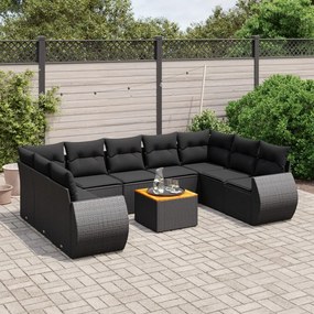 vidaXL Set canapele de grădină cu perne, 10 piese, negru, poliratan