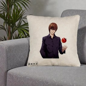 Perna Personalizata Death Note Light Yagami cu Mar, 40x40 cm, Bej Canapea, Husa Detasabila, Perna Inclusa, BEKZ®