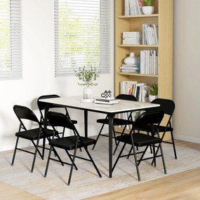 HOMCOM Set 6 Scaune Pliabile, Scaune Moderne cu Perne din Poliester pentru Acasă și Birou, 45x46x78 cm, Negru | Aosom Romania